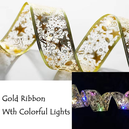 New Christmas Decoration LED Ribbon Lights Christmas Tree Ornaments DIY Lace Bows String Lights Navidad Home Decors New Year 202